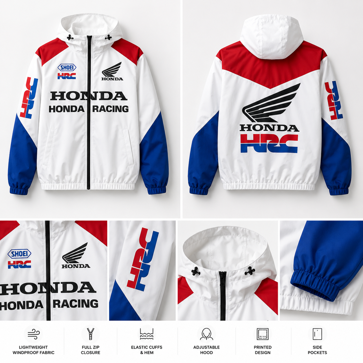 Honda Racing HRC Lightweight Hooded Windbreaker Jacket